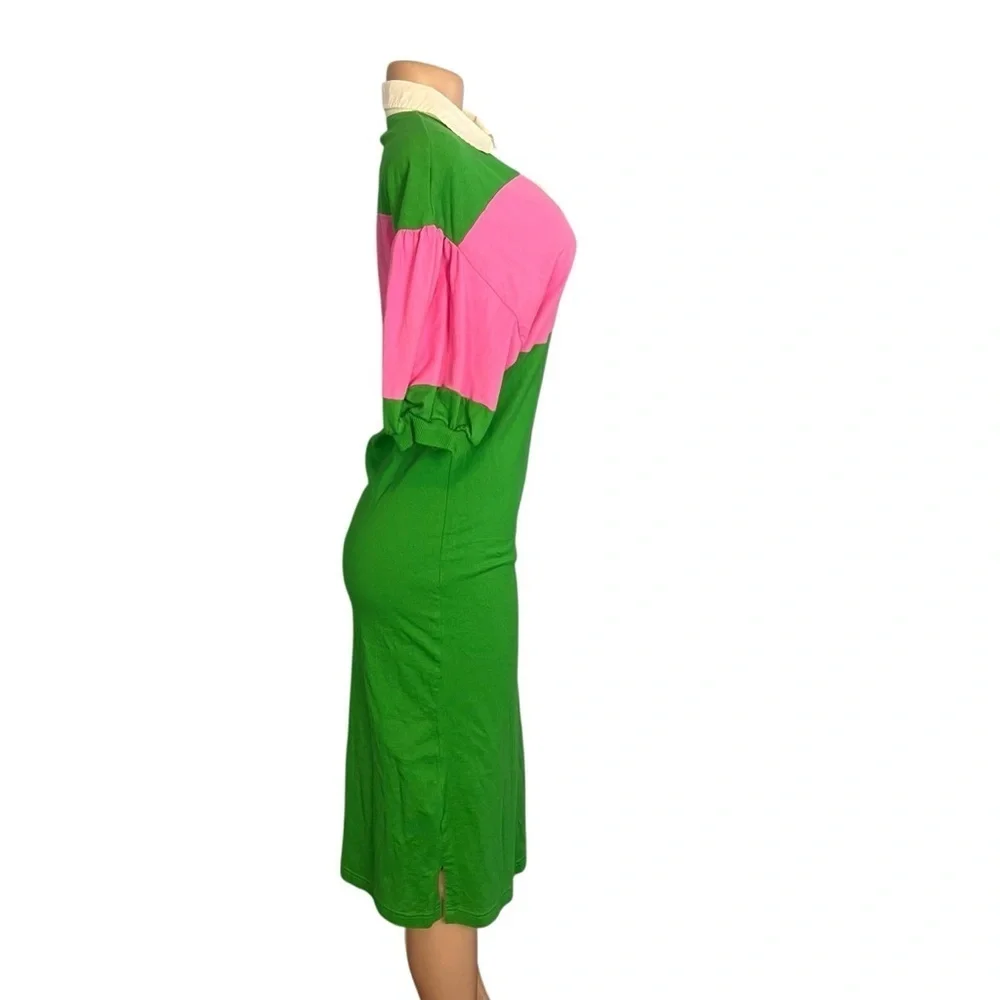 Kate Spade New York Colorblock Green and Pink Pattern Midi Length Dress